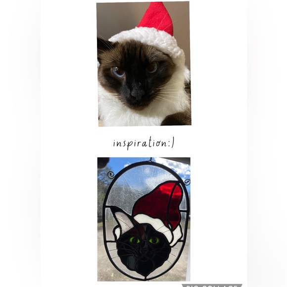 Handcrafted stained glass, inspired by my Cat!11 1/2”L x 8 1/2”W Meowy Christmas - Picture 3 of 3